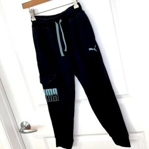 PUMA | Youth Size Small (8) Black & Turquoise Puma Sweatpants